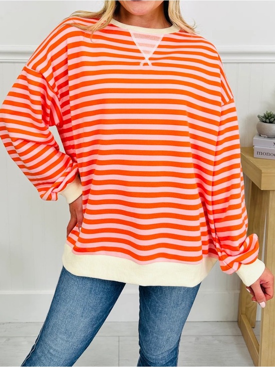 Ueu Tops - UEU Oversized Striped Crewneck Long Sleeve Color Block Pullover
Sweatshirt